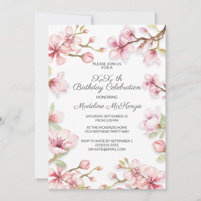Pink Spring Garden Floral Any Age Birthday Party Invitation (Front)