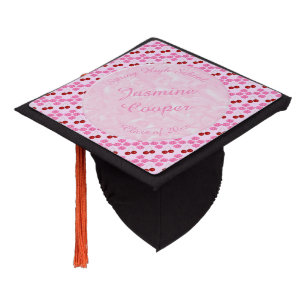 Pink Spring Japanese Cherry blossom and cherries Graduation Cap Topper