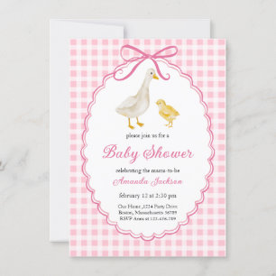 Pink Spring Mother Goose and Gosling Baby Shower Invitation
