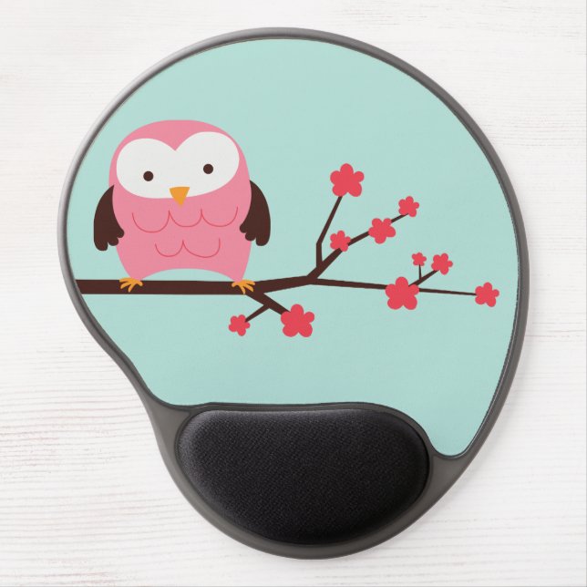 Pink Spring Owl Gel Mouse Pad (Front)