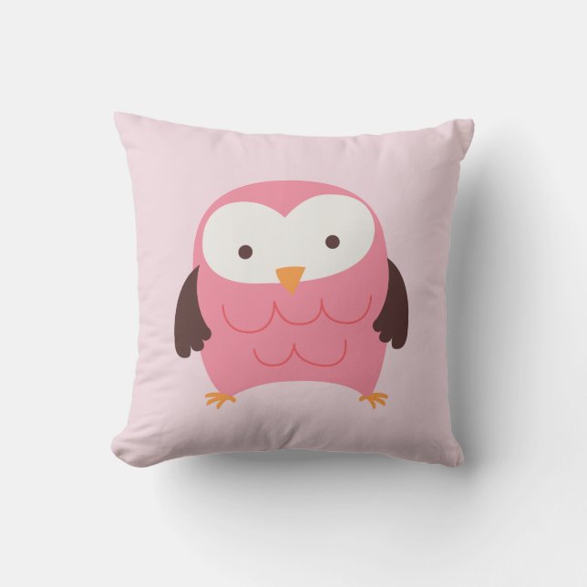 Pink Spring Owl Throw Pillow (Front)