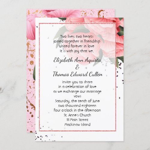 Pink Spring Rose Floral Wedding Invitation