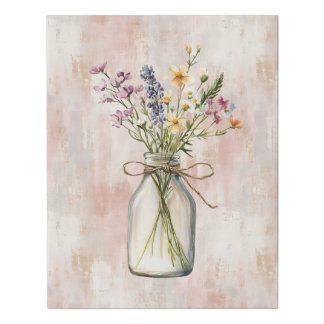 Pink Spring Summer Wildflower Bouquet Glass Vase Faux Canvas Print