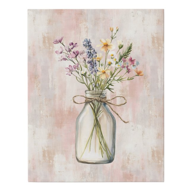 Pink Spring Summer Wildflower Bouquet Glass Vase Faux Canvas Print (Front)