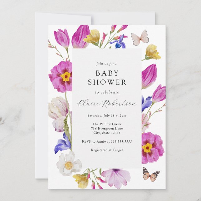 Pink Spring Tulip Flowers Baby Shower Invitation (Front)