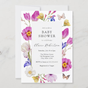 Pink Spring Tulip Flowers Baby Shower Invitation