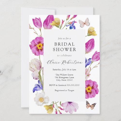 Pink Spring Tulip Flowers Bridal Shower Invitation