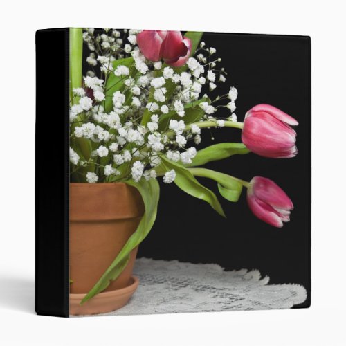 Pink Spring Tulips 3 Ring Binder