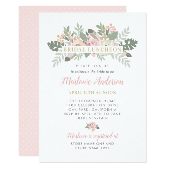 pink spring vintage boho floral bridal luncheon invitation zazzle com