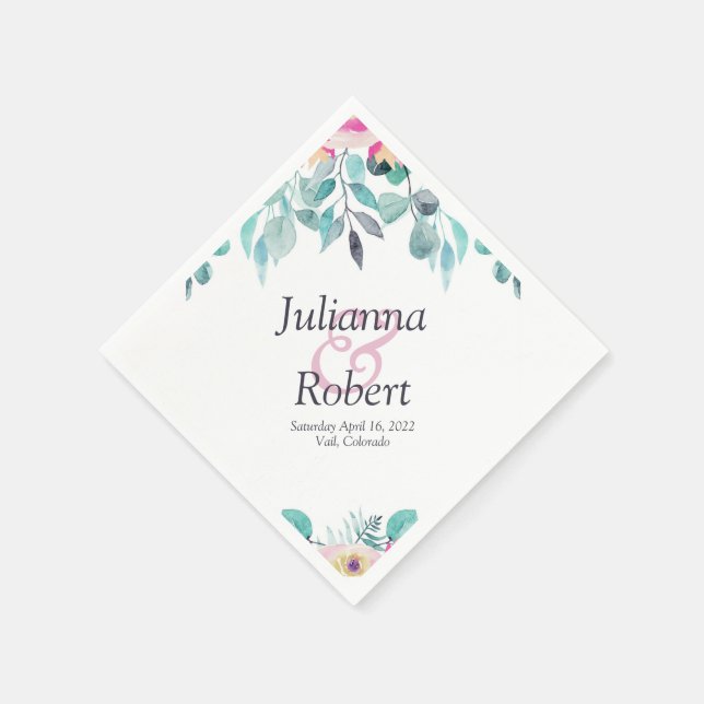 Pink spring watercolor floral napkins (Corner)
