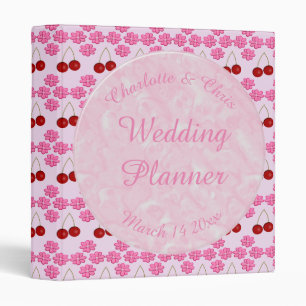 Pink Spring Wedding Cherry blossom and cherries 3 Ring Binder