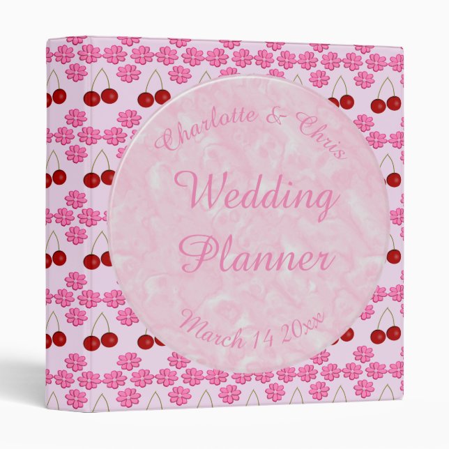 Pink Spring Wedding Cherry blossom and cherries 3 Ring Binder (Front/Spine)