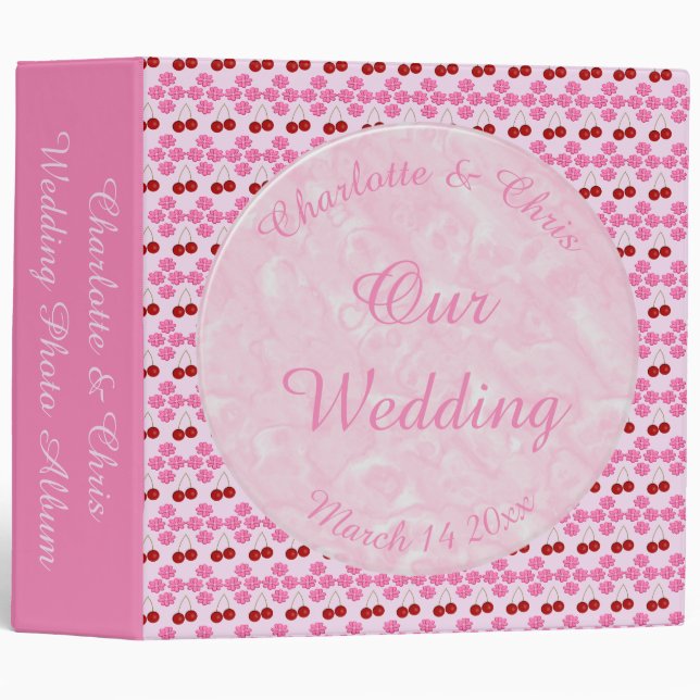 Pink Spring Wedding Cherry blossom and cherries 3 Ring Binder (Front/Spine)