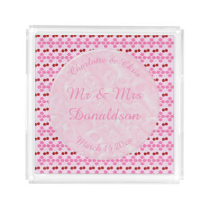 Pink Spring Wedding Cherry blossom and cherries Acrylic Tray