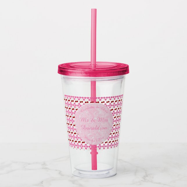 Pink Spring Wedding Cherry blossom and cherries Acrylic Tumbler (Front)