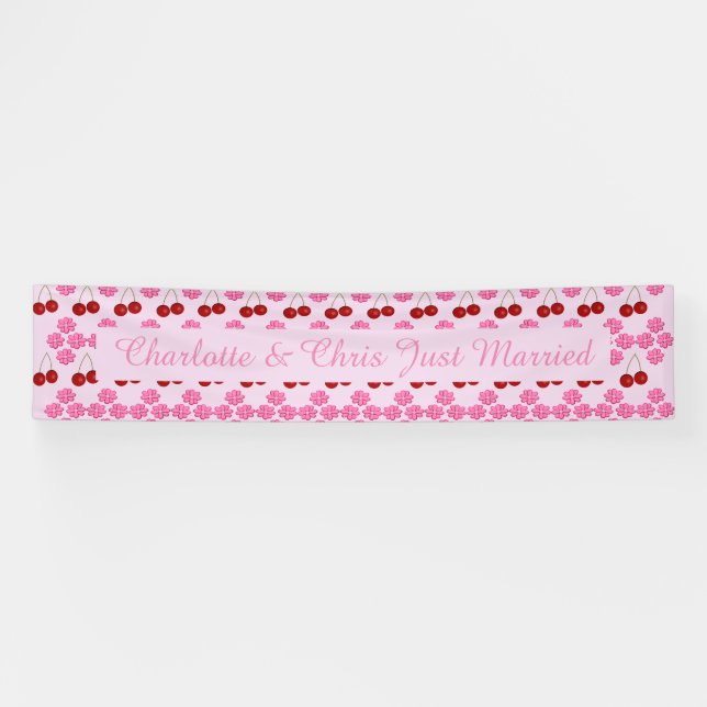Pink Spring Wedding Cherry blossom and cherries Banner (Horizontal)