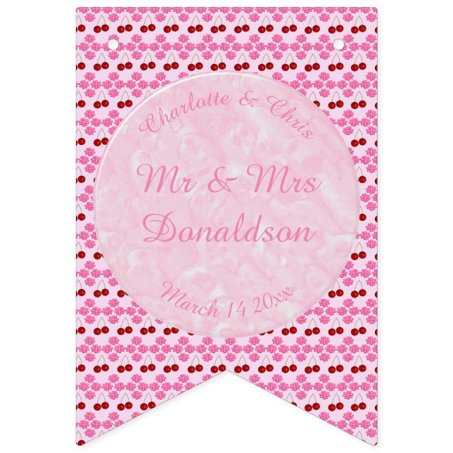 Pink Spring Wedding Cherry blossom and cherries Bunting Flags (First Flag)