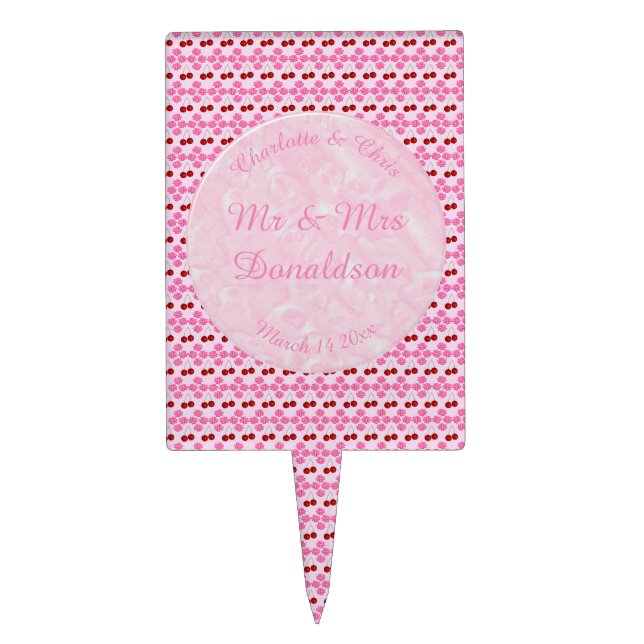 Pink Spring Wedding Cherry blossom and cherries Cake Topper (Front)