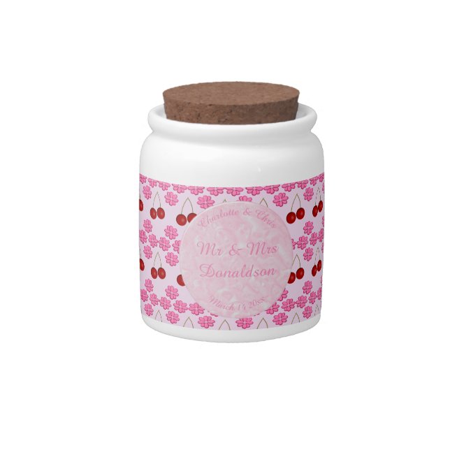 Pink Spring Wedding Cherry blossom and cherries Candy Jar (Front)