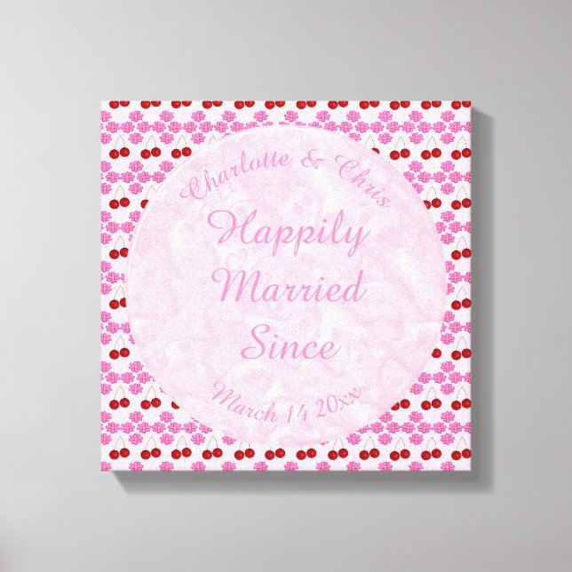 Pink Spring Wedding Cherry blossom and cherries Canvas Print (Front)