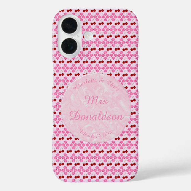 Pink Spring Wedding Cherry blossom and cherries Case-Mate iPhone Case (Back)