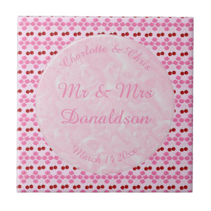 Pink Spring Wedding Cherry blossom and cherries Ceramic Tile