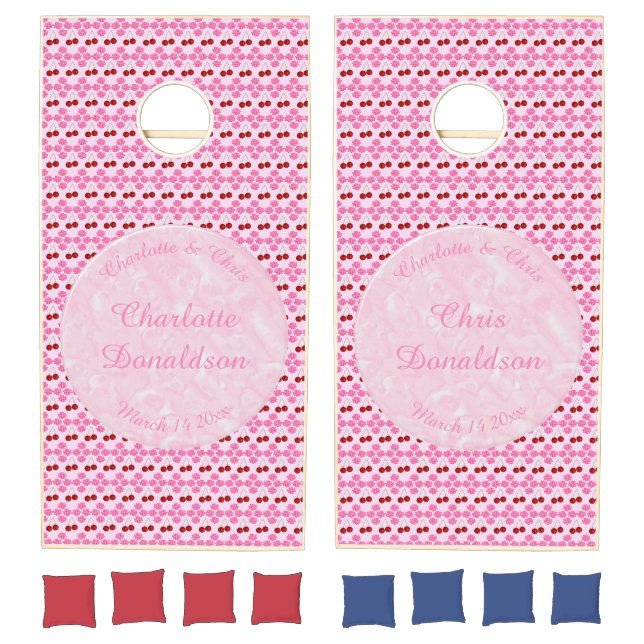 Pink Spring Wedding Cherry blossom and cherries Cornhole Set (Set)