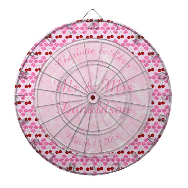 Pink Spring Wedding Cherry blossom and cherries Dart Board (Front)