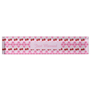 Pink Spring Wedding Cherry blossom and cherries Desk Name Plate