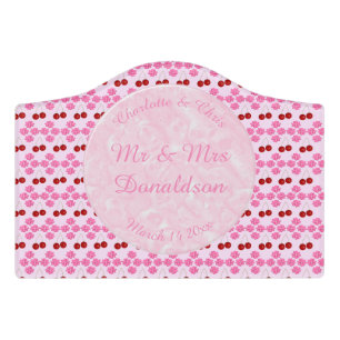 Pink Spring Wedding Cherry blossom and cherries Door Sign
