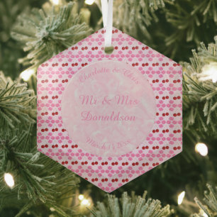Pink Spring Wedding Cherry blossom and cherries Glass Ornament