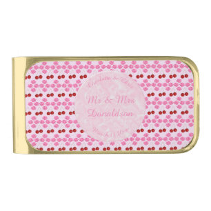 Pink Spring Wedding Cherry blossom and cherries Gold Finish Money Clip