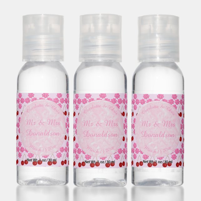 Pink Spring Wedding Cherry blossom and cherries Hand Sanitizer (Set)