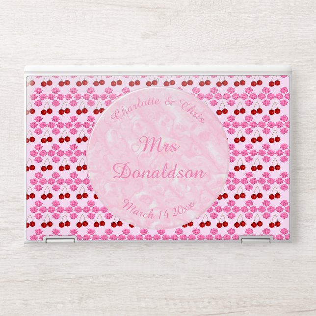 Pink Spring Wedding Cherry blossom and cherries HP Laptop Skin (Front)