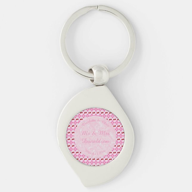 Pink Spring Wedding Cherry blossom and cherries Keychain (Front)
