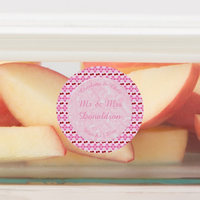 Pink Spring Wedding Cherry blossom and cherries Labels (Affixed)