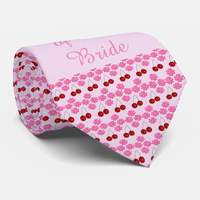 Pink Spring Wedding Cherry blossom and cherries Neck Tie (Rolled)