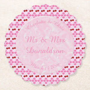 Pink Spring Wedding Cherry blossom and cherries Paper Coaster