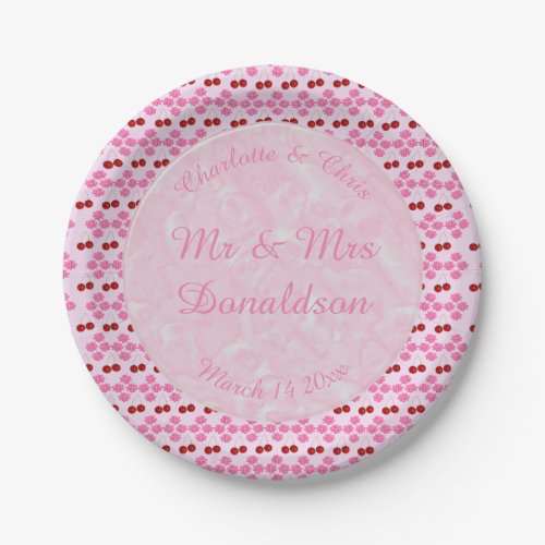 Pink Spring Wedding Cherry blossom and cherries Paper Plates