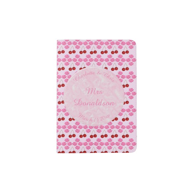 Pink Spring Wedding Cherry blossom and cherries Passport Holder (Front)