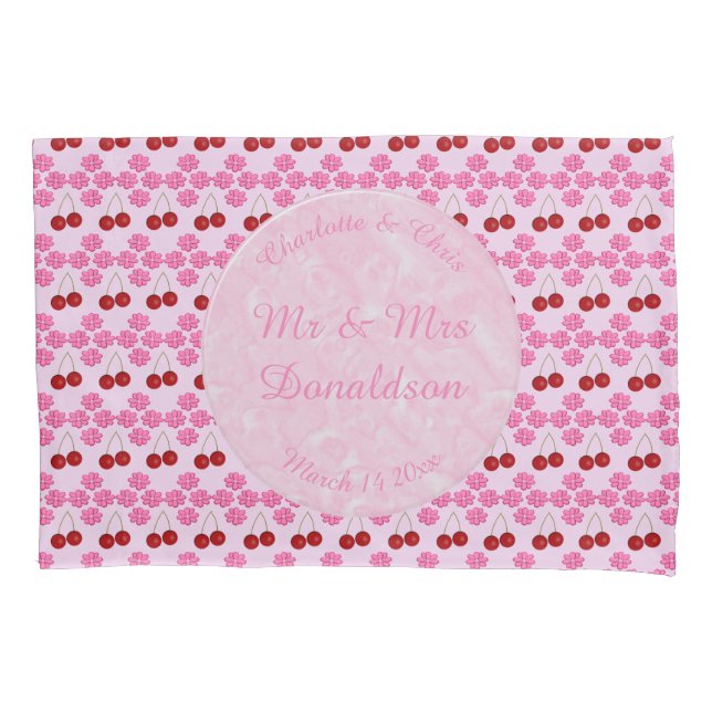 Pink Spring Wedding Cherry blossom and cherries Pillow Case (Front)