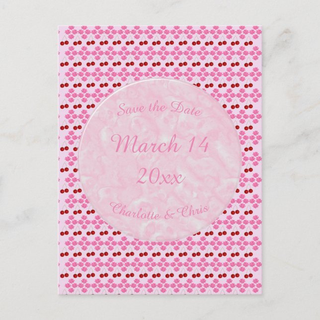 Pink Spring Wedding Cherry blossom and cherries Postcard (Front)