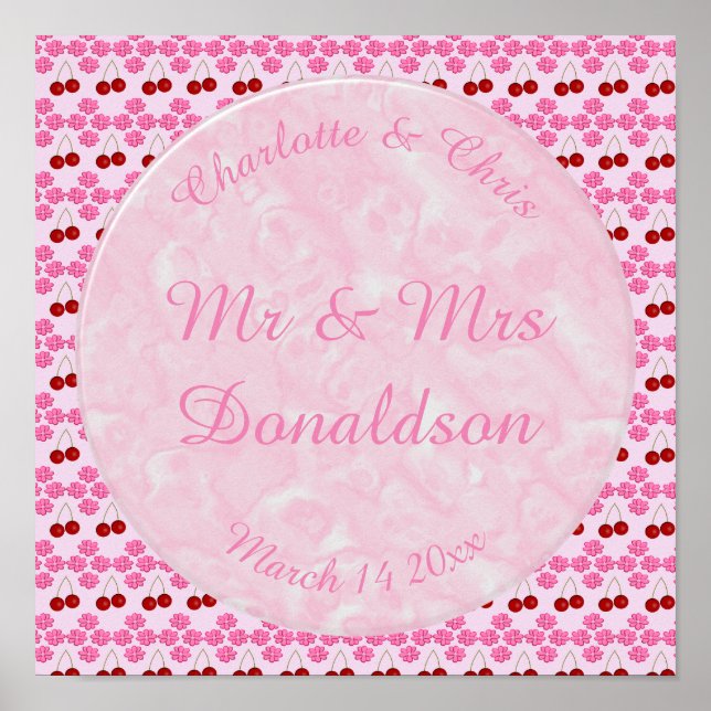 Pink Spring Wedding Cherry blossom and cherries Poster (Front)