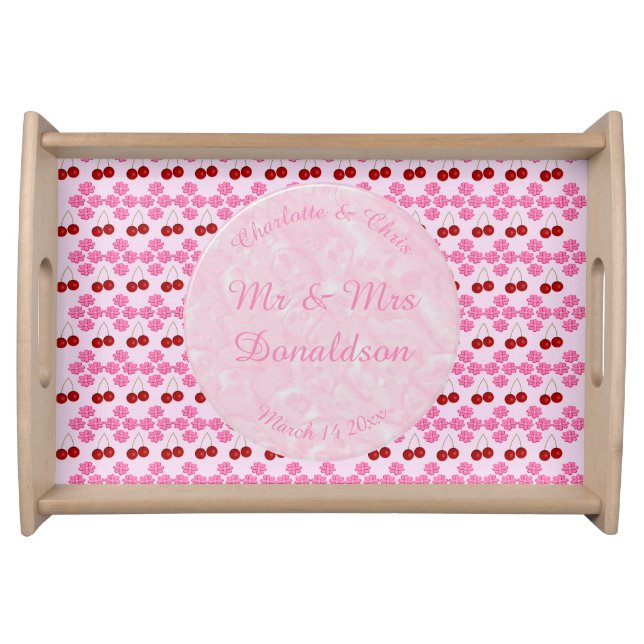 Pink Spring Wedding Cherry blossom and cherries Serving Tray (Front)