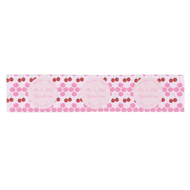 Pink Spring Wedding Cherry blossom and cherries Short Table Runner (Horizontal)