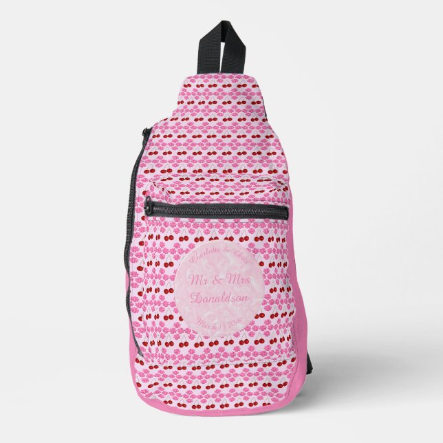 Pink Spring Wedding Cherry blossom and cherries Sling Bag (Front)
