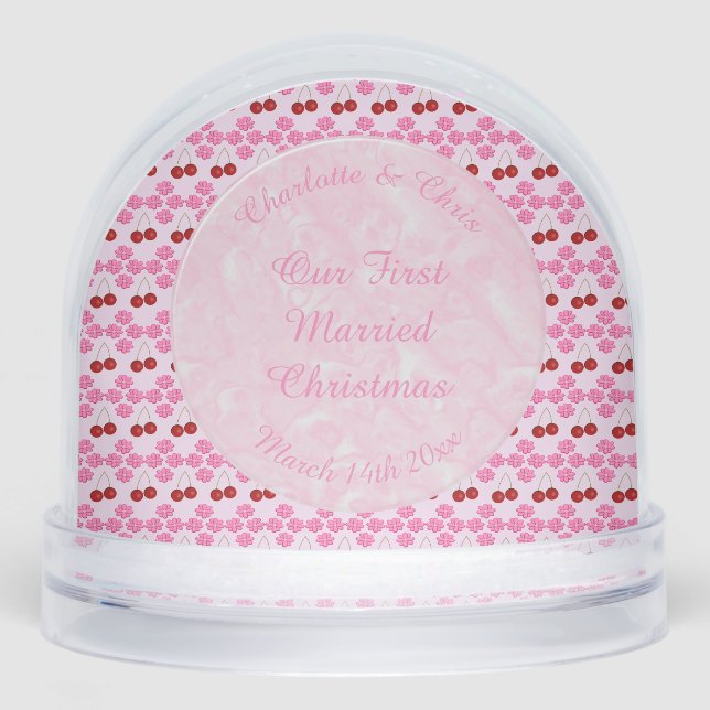 Pink Spring Wedding Cherry blossom and cherries Snow Globe (Front)
