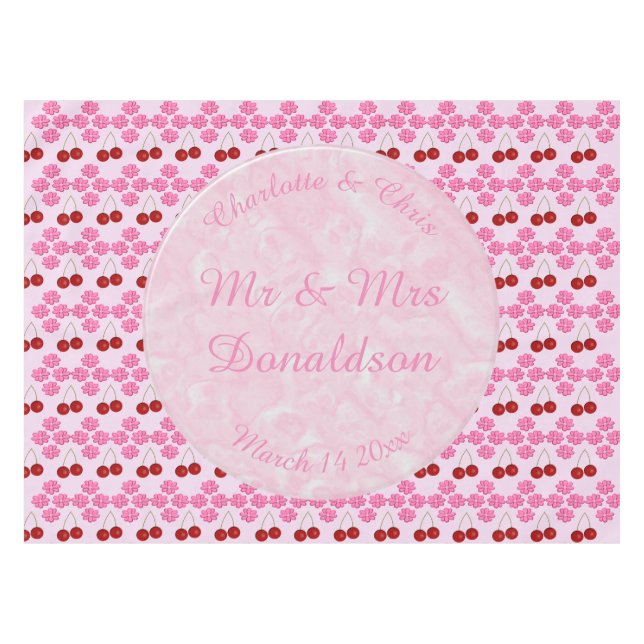 Pink Spring Wedding Cherry blossom and cherries Tablecloth (Front (Horizontal))