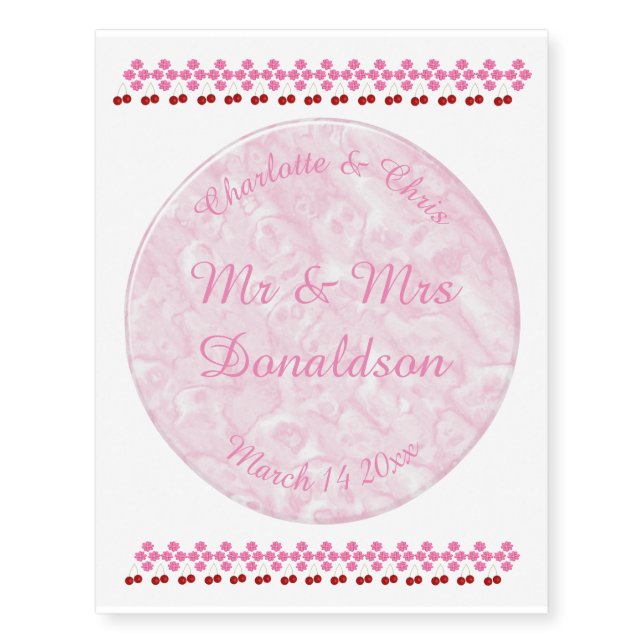 Pink Spring Wedding Cherry blossom and cherries Temporary Tattoos (Front)