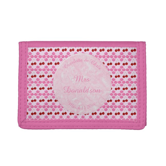 Pink Spring Wedding Cherry blossom and cherries Trifold Wallet (Front)